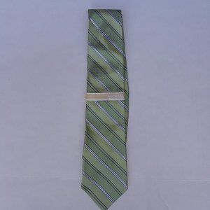 Green and white striped silk tie